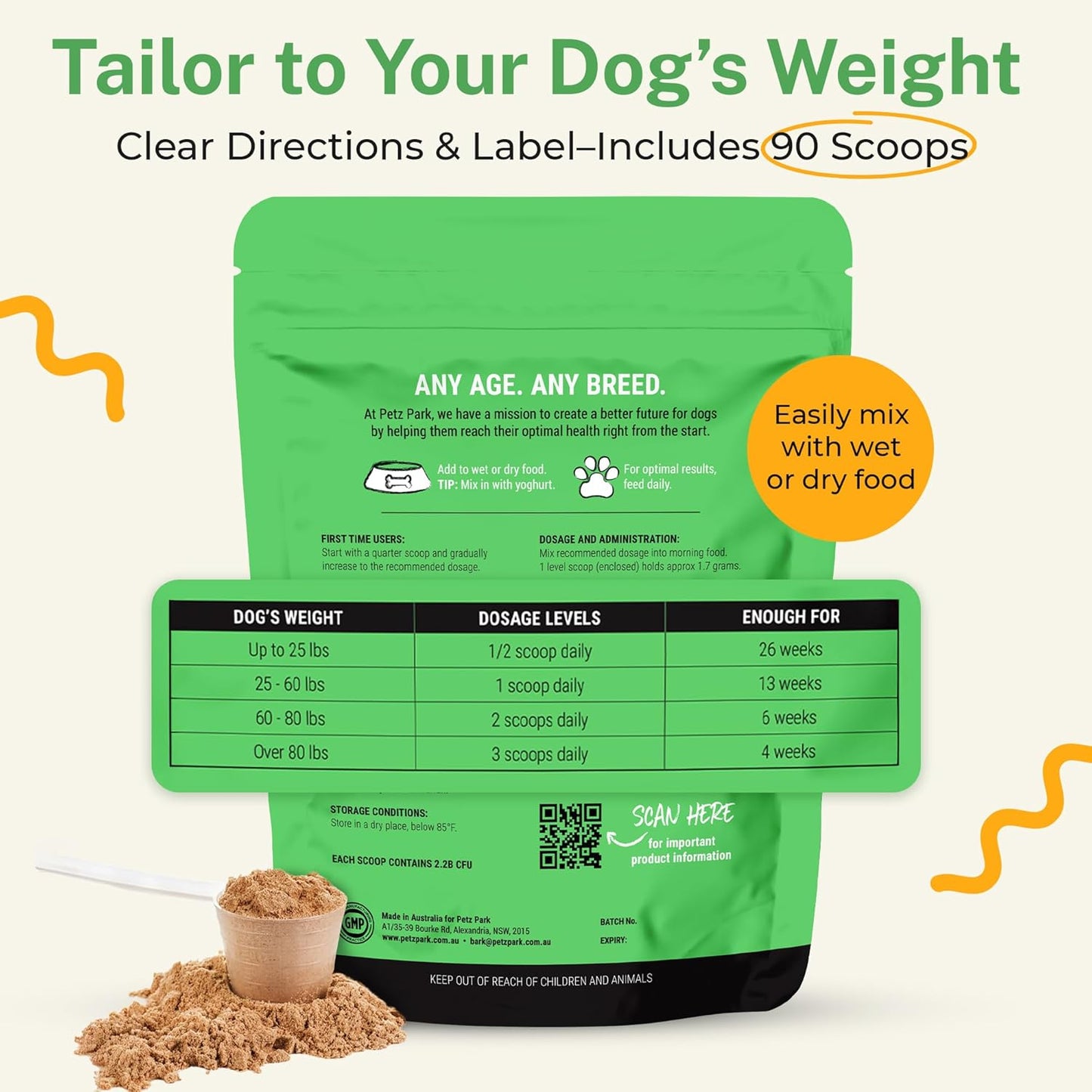 Grain-Free Probiotic Powder for Dogs - Supports Digestive Health, Immunity & Oral Care - Reduces Allergies, Paw Licking & Yeast Infections - 5.4 oz - 90 Servings