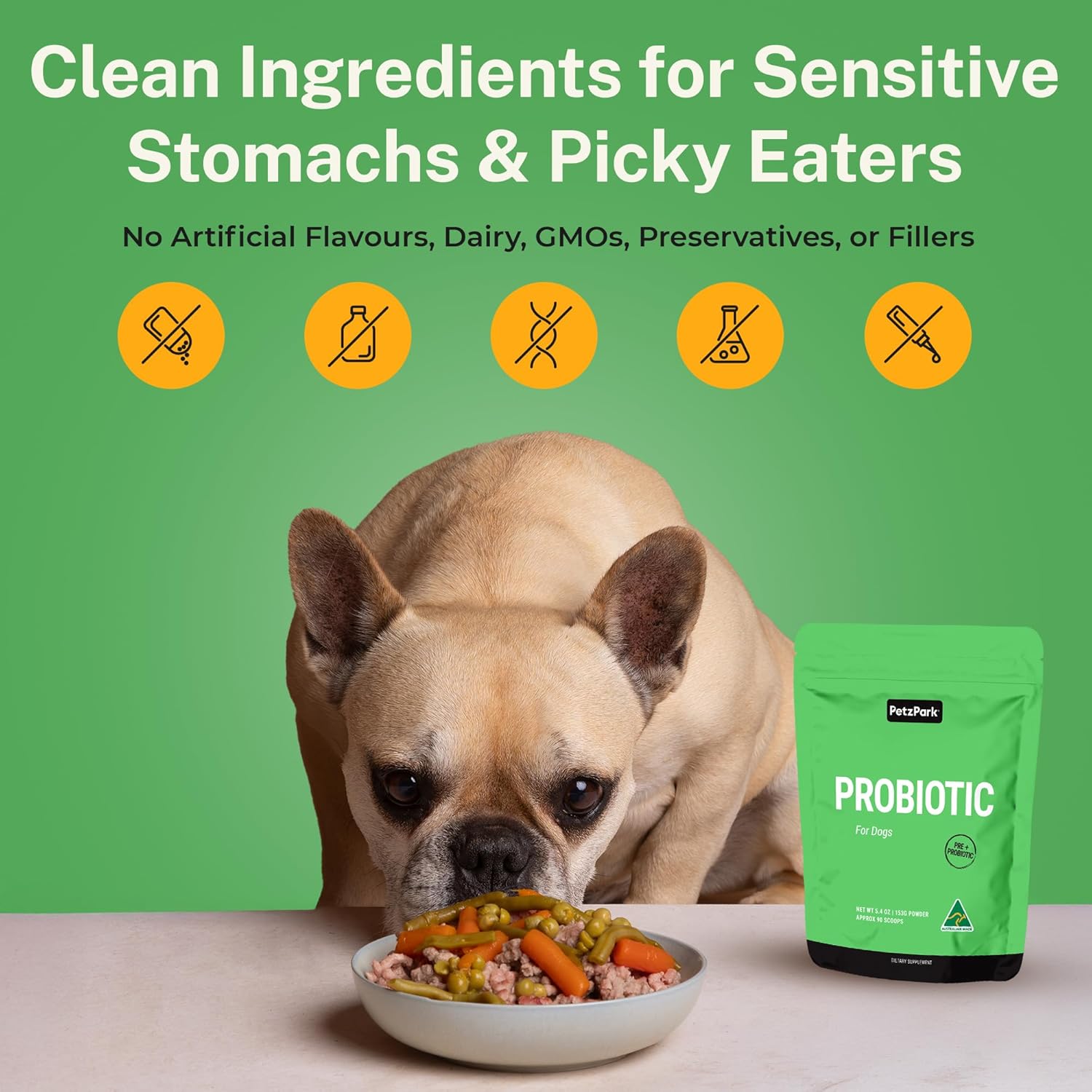 Grain-Free Probiotic Powder for Dogs - Supports Digestive Health, Immunity & Oral Care - Reduces Allergies, Paw Licking & Yeast Infections - 5.4 oz - 90 Servings