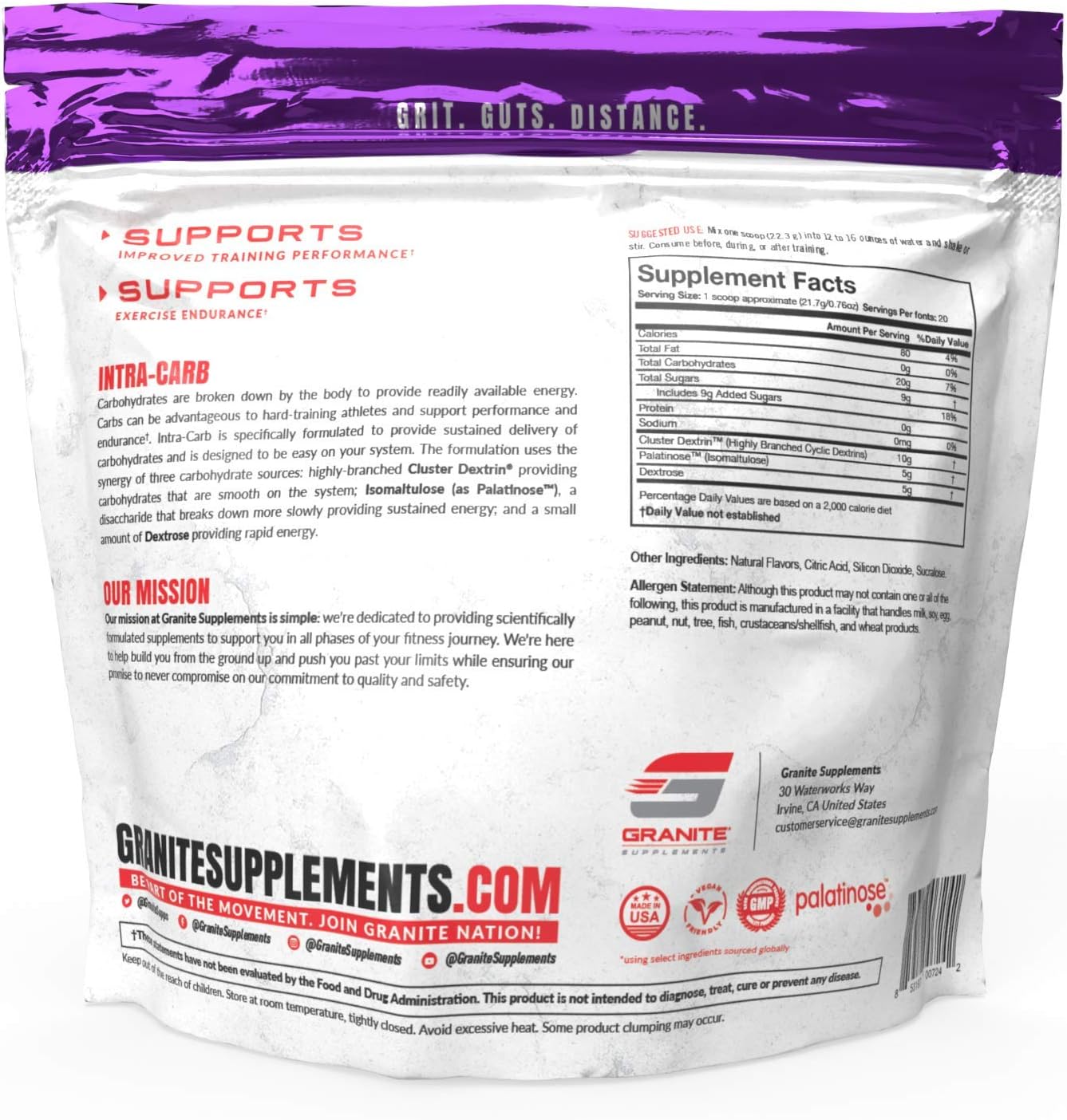 Granite Intra Carb Powder - Fruit Punch Flavor - High-Performance Carbohydrate Blend - Supports Energy and Training - 20 Servings