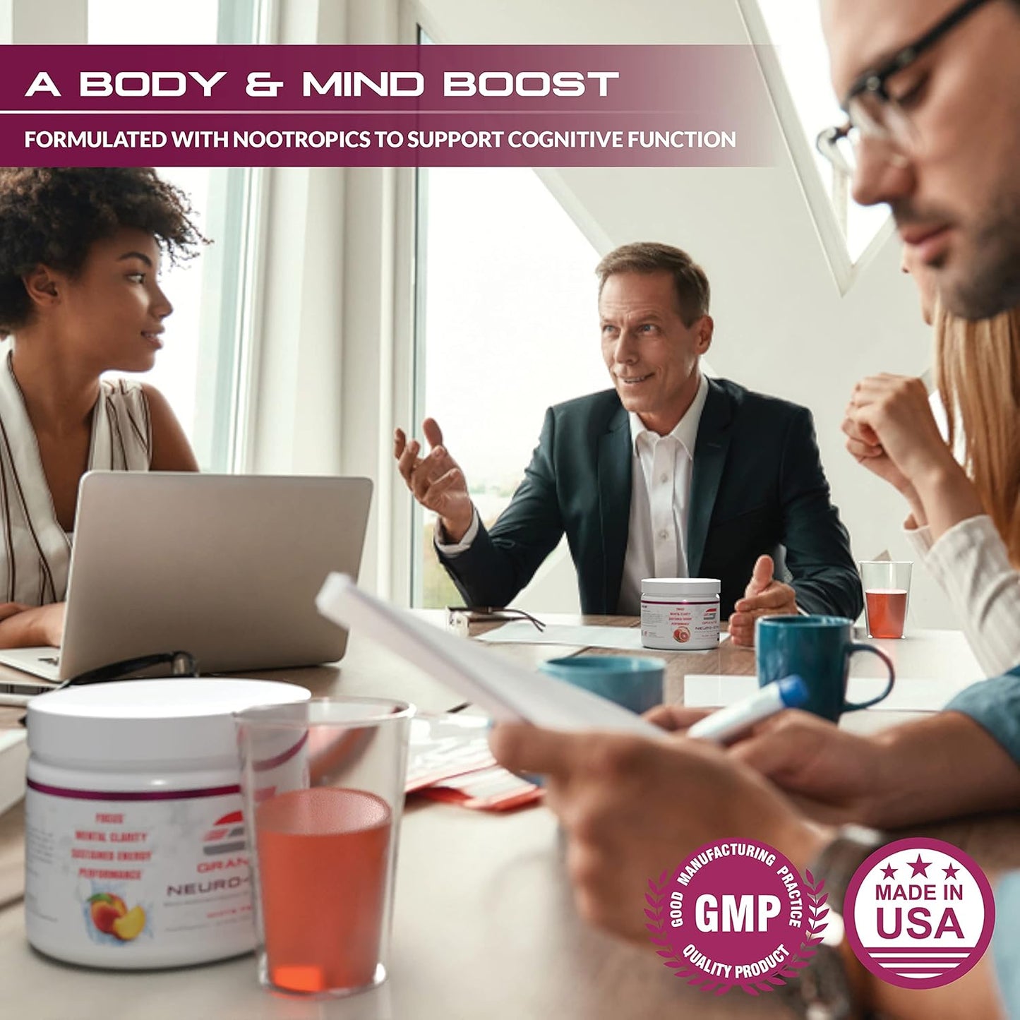 Granite Neuro-Stim Brain Nootropic - White Peach Flavor - 60 Servings - Vegan & Gluten-Free - Mental Focus & Clarity - Energy Support