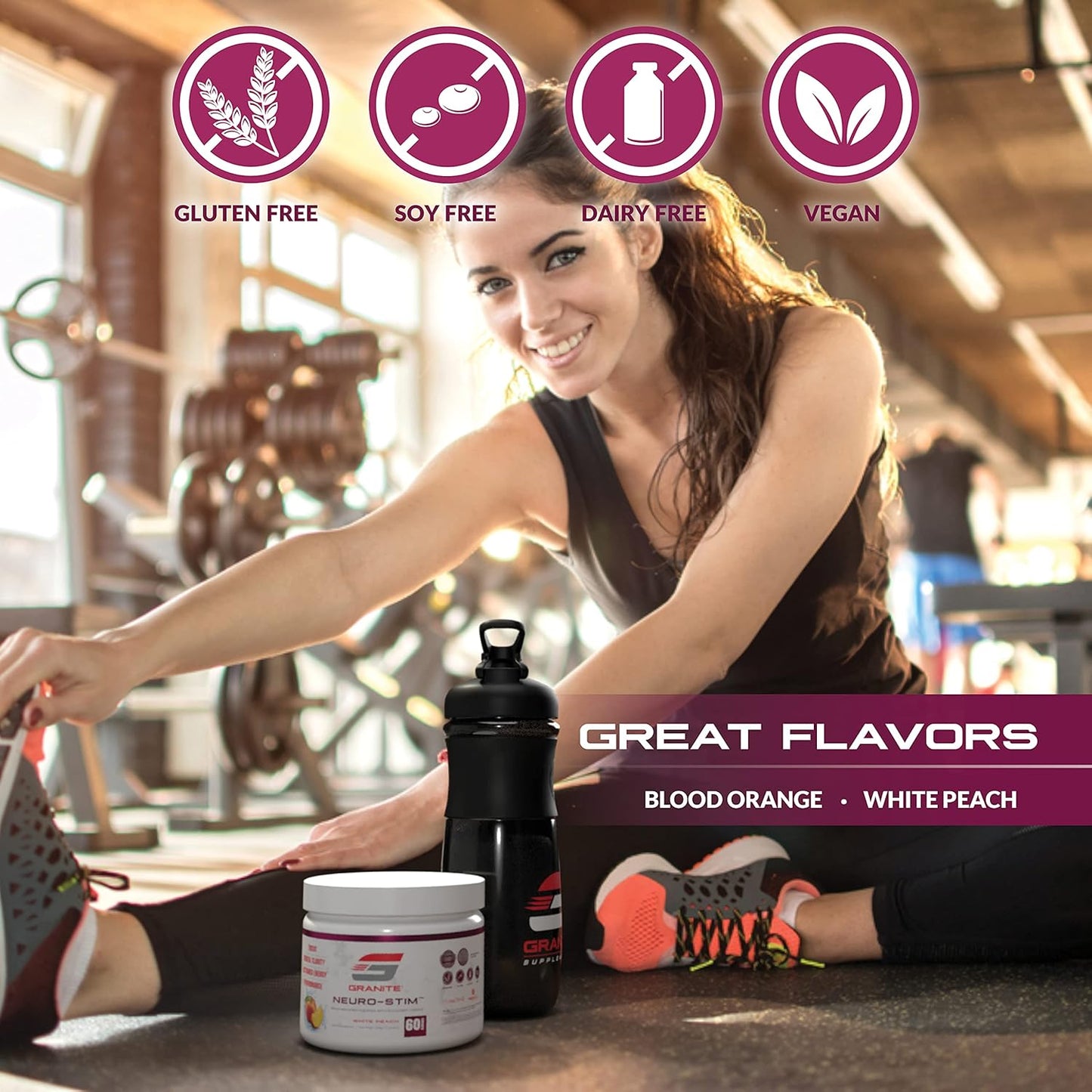 Granite Neuro-Stim Brain Nootropic - White Peach Flavor - 60 Servings - Vegan & Gluten-Free - Mental Focus & Clarity - Energy Support