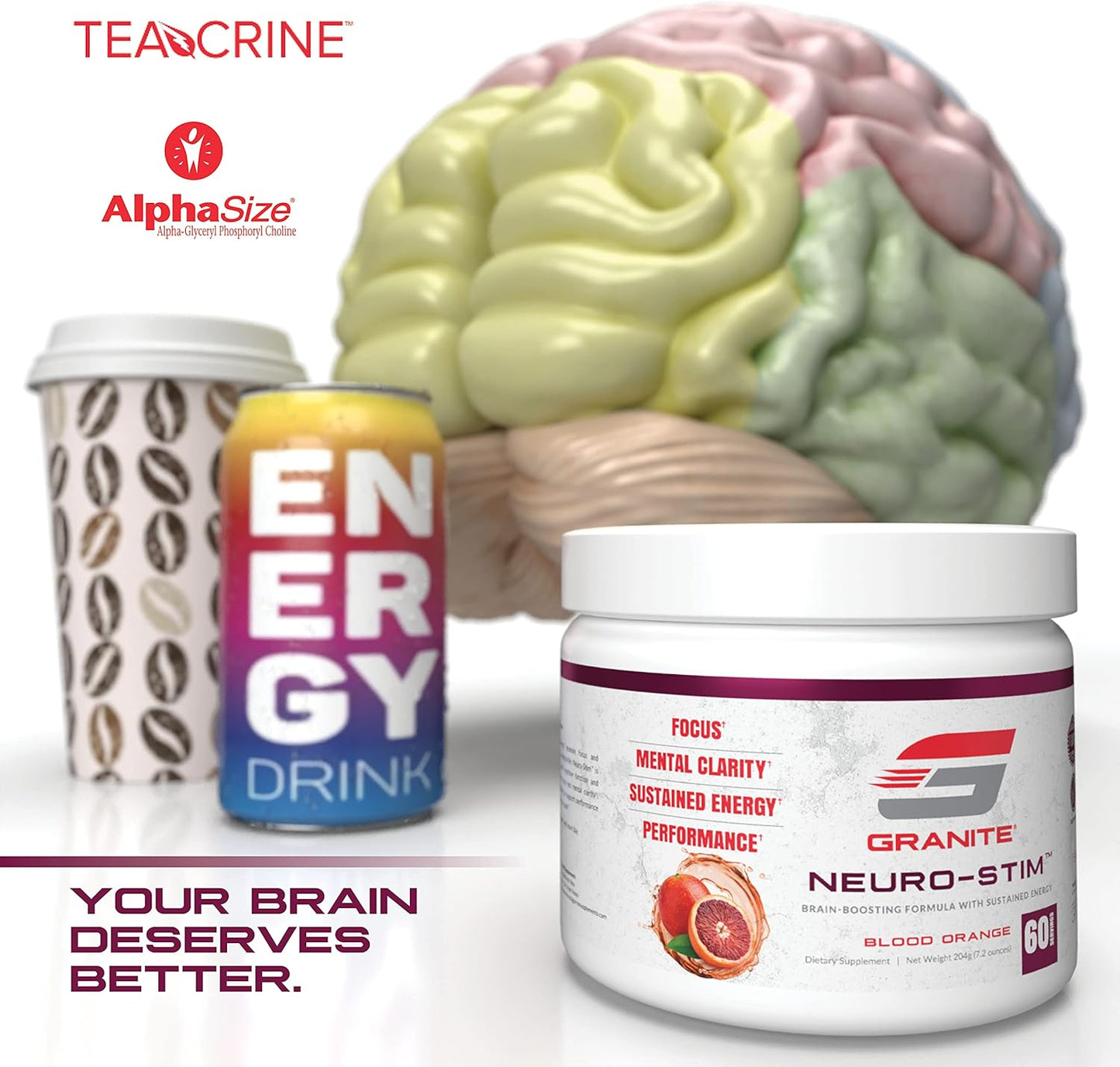 Granite Neuro-Stim Brain Nootropic - White Peach Flavor - 60 Servings - Vegan & Gluten-Free - Mental Focus & Clarity - Energy Support