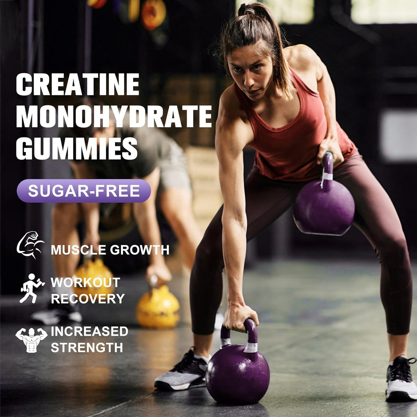 Grape Flavor Creatine Monohydrate Gummies for Muscle Strength and Energy Boost - Men and Women Pre-Workout Supplement