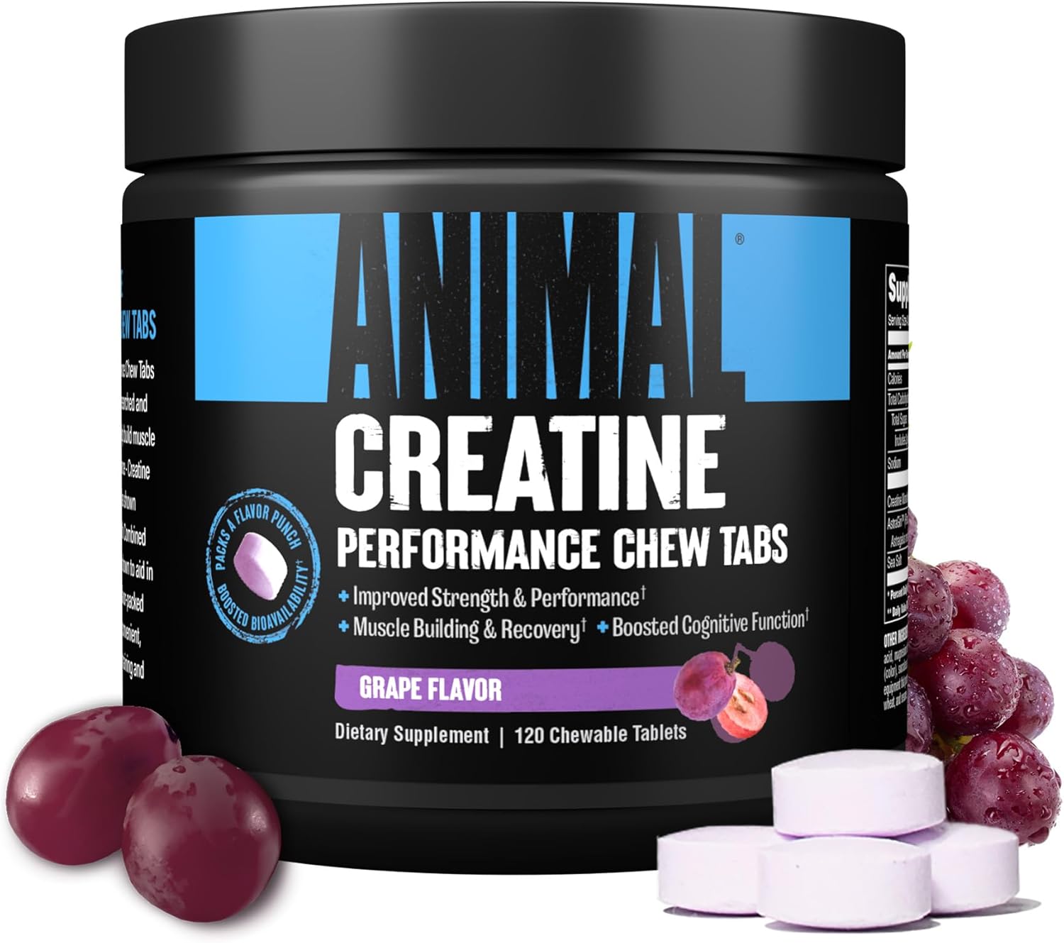 Grape Flavored Animal Creatine Chews Tablets - Boosted Creatine Monohydrate with AstraGin for Better Absorption, Sea Salt for Pump Enhancement - Chewable and Tasty Tablets