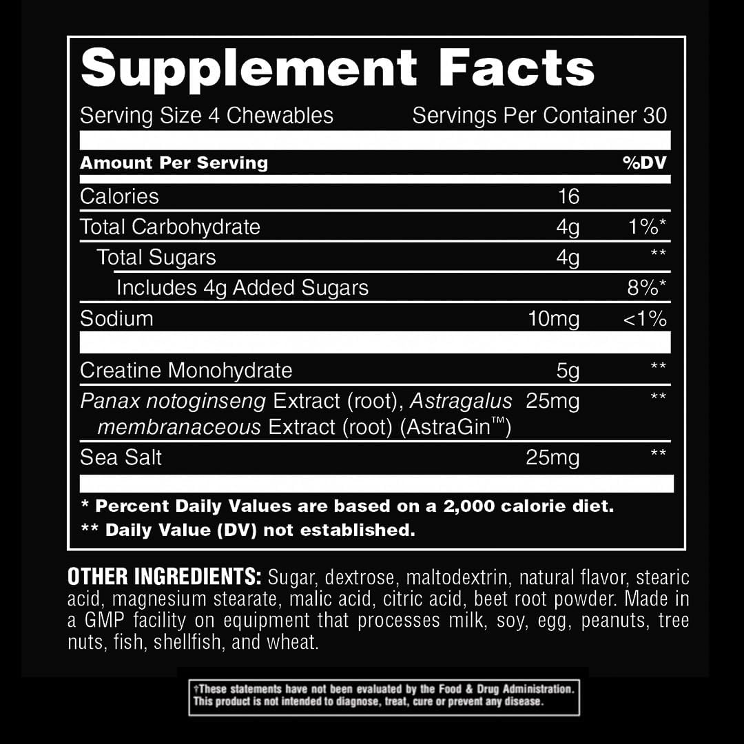 Grape Flavored Animal Creatine Chews Tablets - Boosted Creatine Monohydrate with AstraGin for Better Absorption, Sea Salt for Pump Enhancement - Chewable and Tasty Tablets