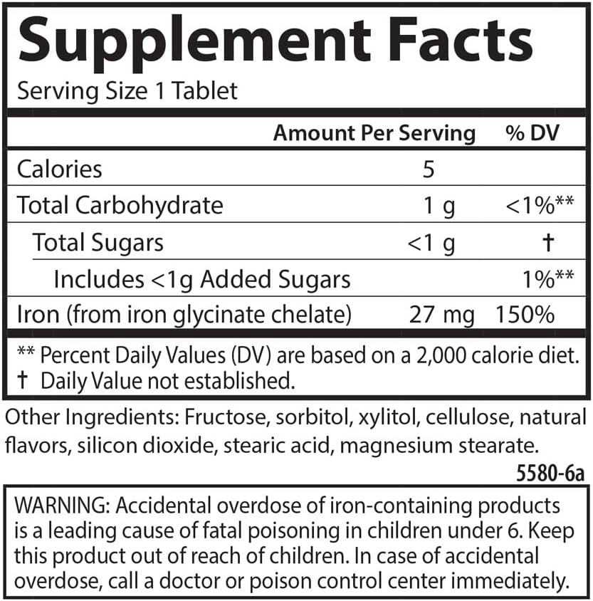 Grape Flavored Carlson Chewable Iron Tablets, 27 mg, Supports Blood Health - 30 Count