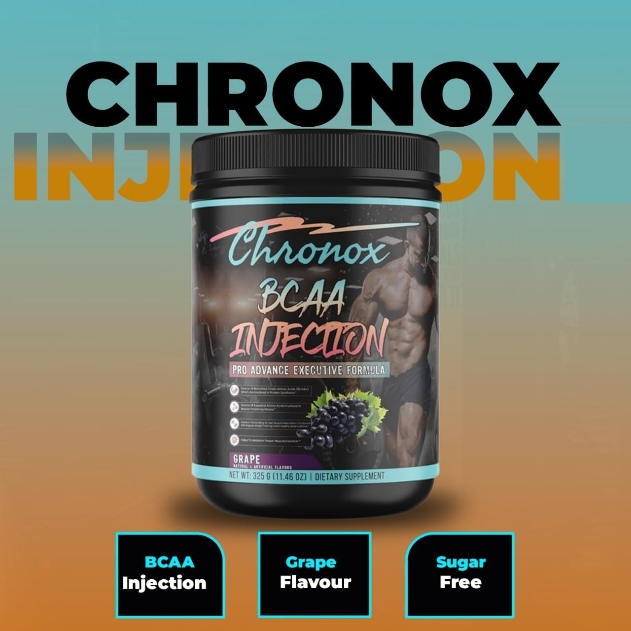Grape Flavored Chronox BCAA Amino-Acids Powder for Pre & Post Workout - Sugar & Stimulant-Free Protein Supplement (11.46 Oz)