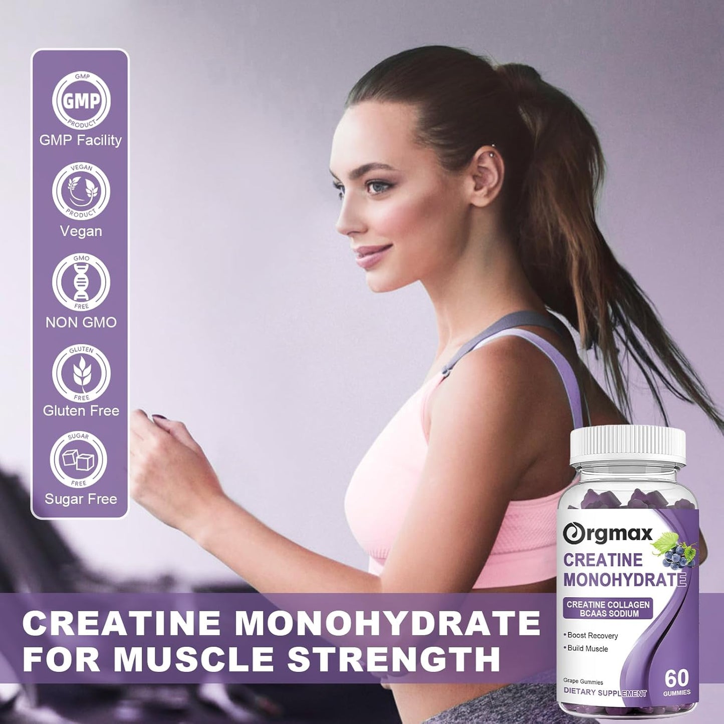 Grape Flavored Creatine Gummies with Collagen & BCAA for Muscle Strength - 2 Pack