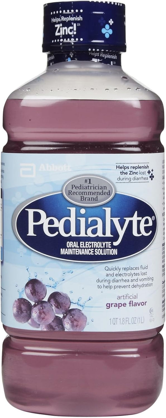 Grape Flavored Pedialyte Electrolyte Solution - 1 Liter Bottle for Hydration