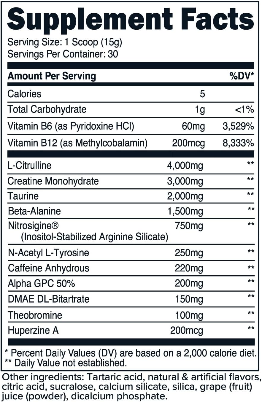 Grape Flavored Primaforce Pre-Workout Powder - Enhance Fitness Routine with 30 Servings, 438g