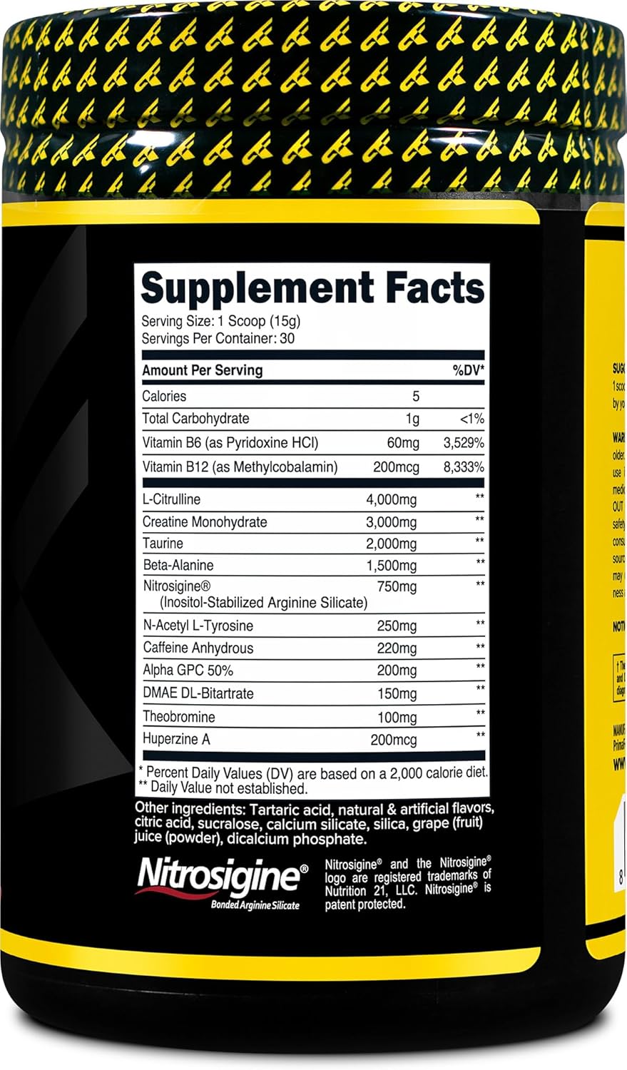 Grape Flavored Primaforce Pre-Workout Powder - Enhance Fitness Routine with 30 Servings, 438g