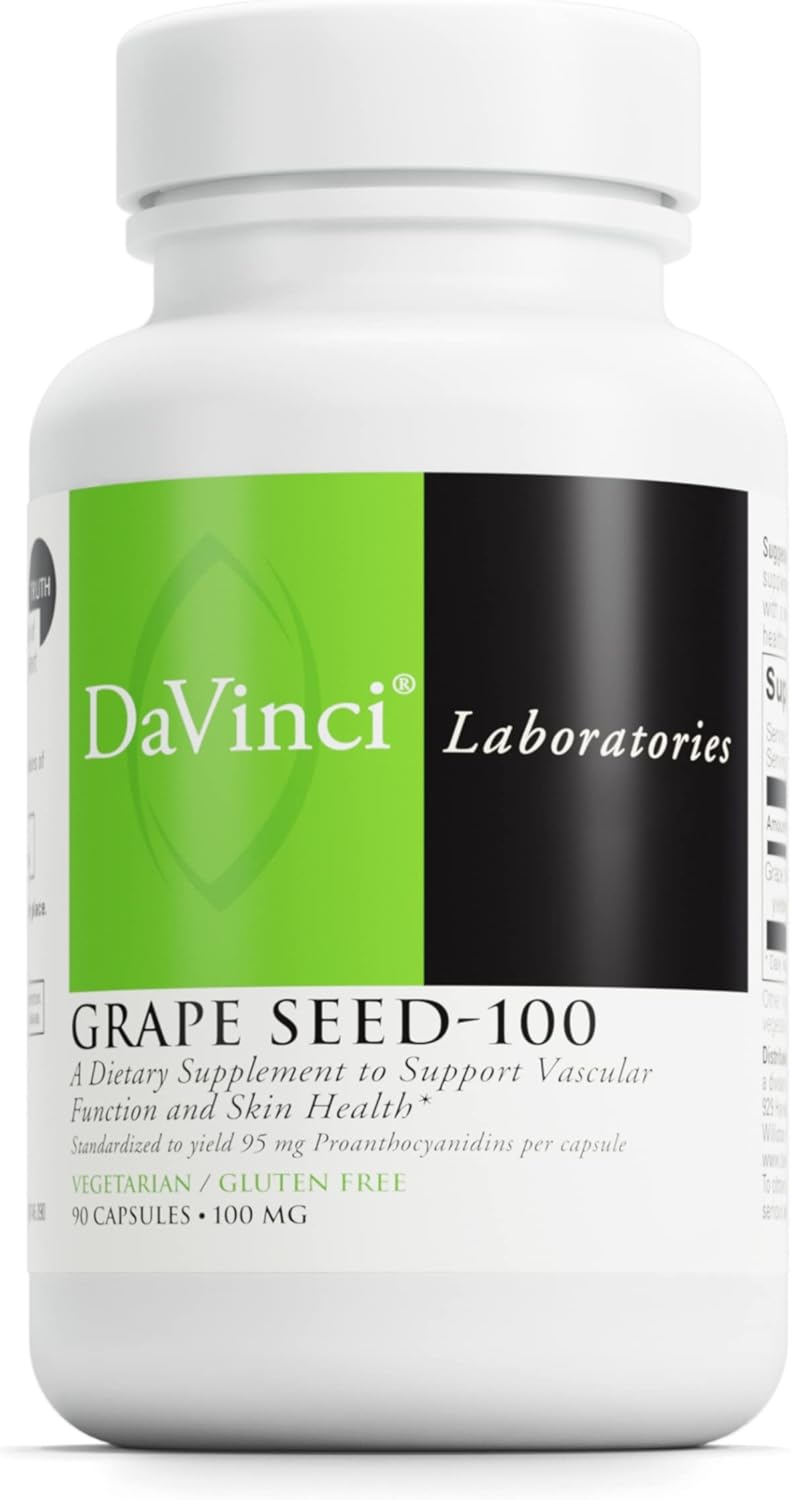 Grape Seed-100 Dietary Supplement for Immune System, Vascular Health, and Skin Support - 100mg Extract - 90 Veg Caps - Gluten-Free