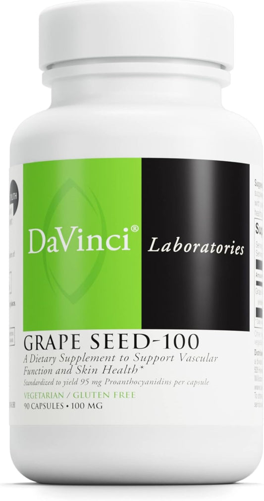 Grape Seed-100 Dietary Supplement for Immune System, Vascular Health, and Skin Support - 100mg Extract - 90 Veg Caps - Gluten-Free