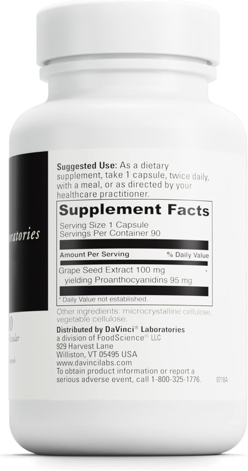 Grape Seed-100 Dietary Supplement for Immune System, Vascular Health, and Skin Support - 100mg Extract - 90 Veg Caps - Gluten-Free