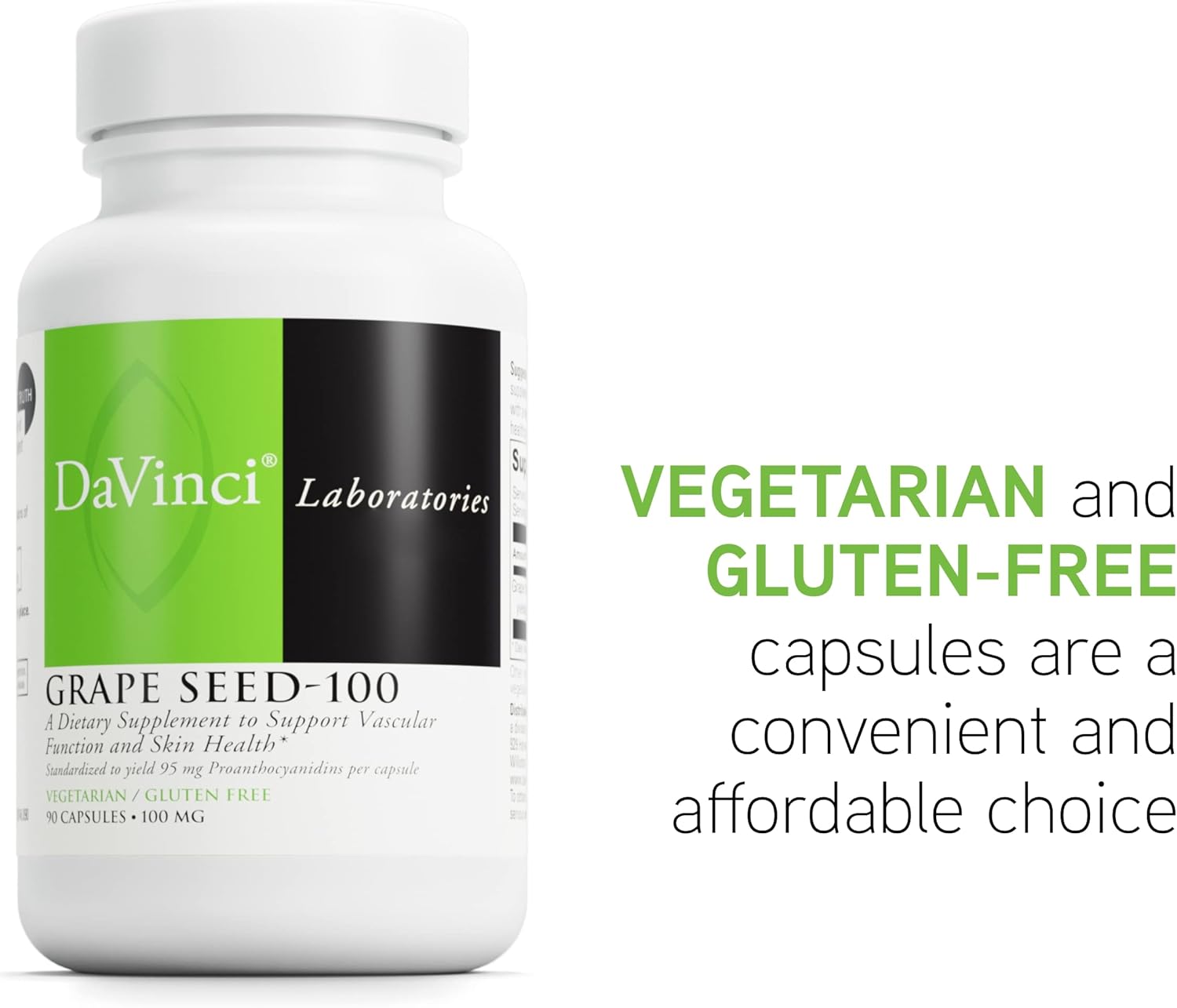 Grape Seed-100 Dietary Supplement for Immune System, Vascular Health, and Skin Support - 100mg Extract - 90 Veg Caps - Gluten-Free