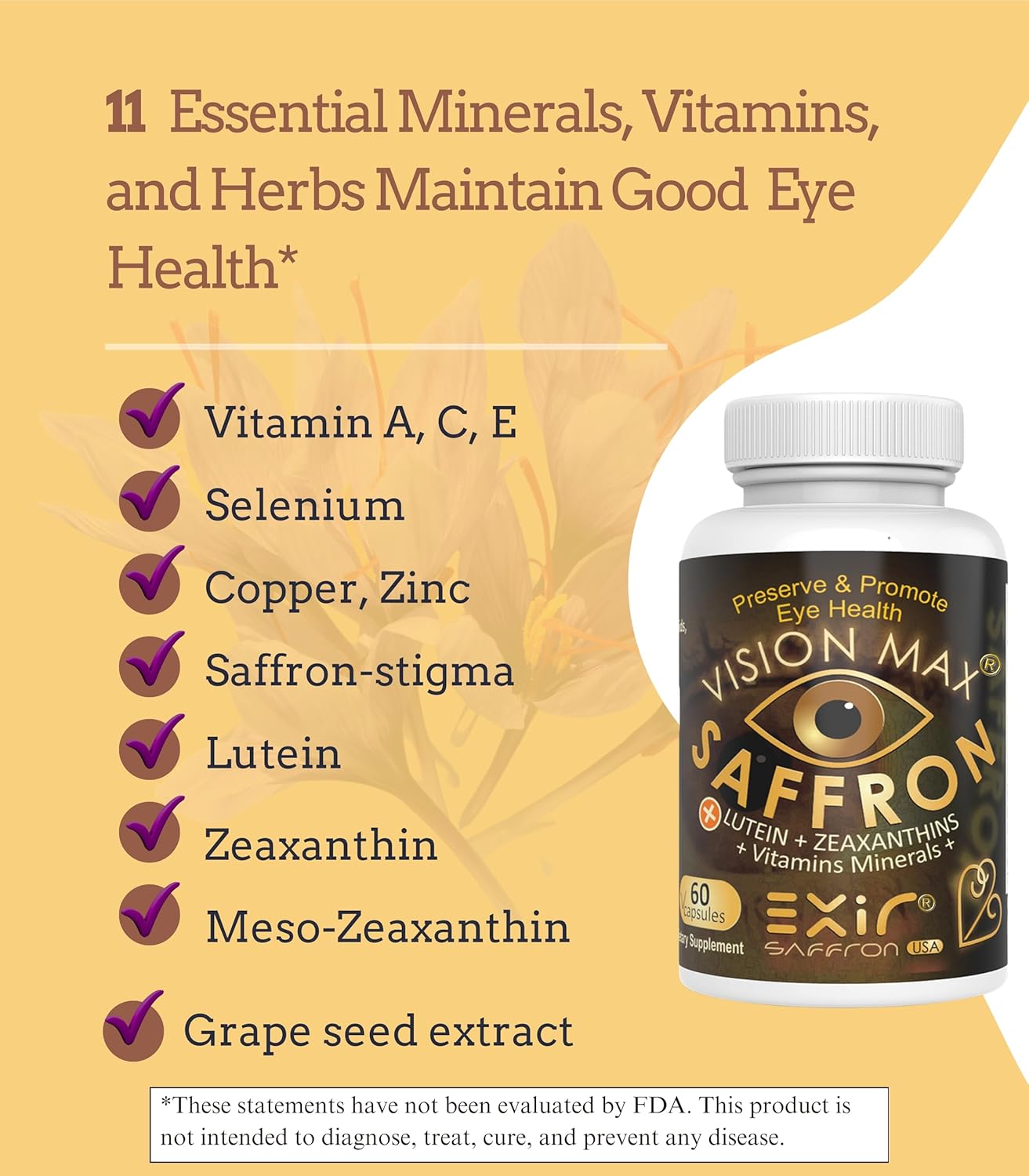 Grape Seed Antioxidant Capsules with Saffron Stigma Herb for Eye & Immune Support - 30 Capsules