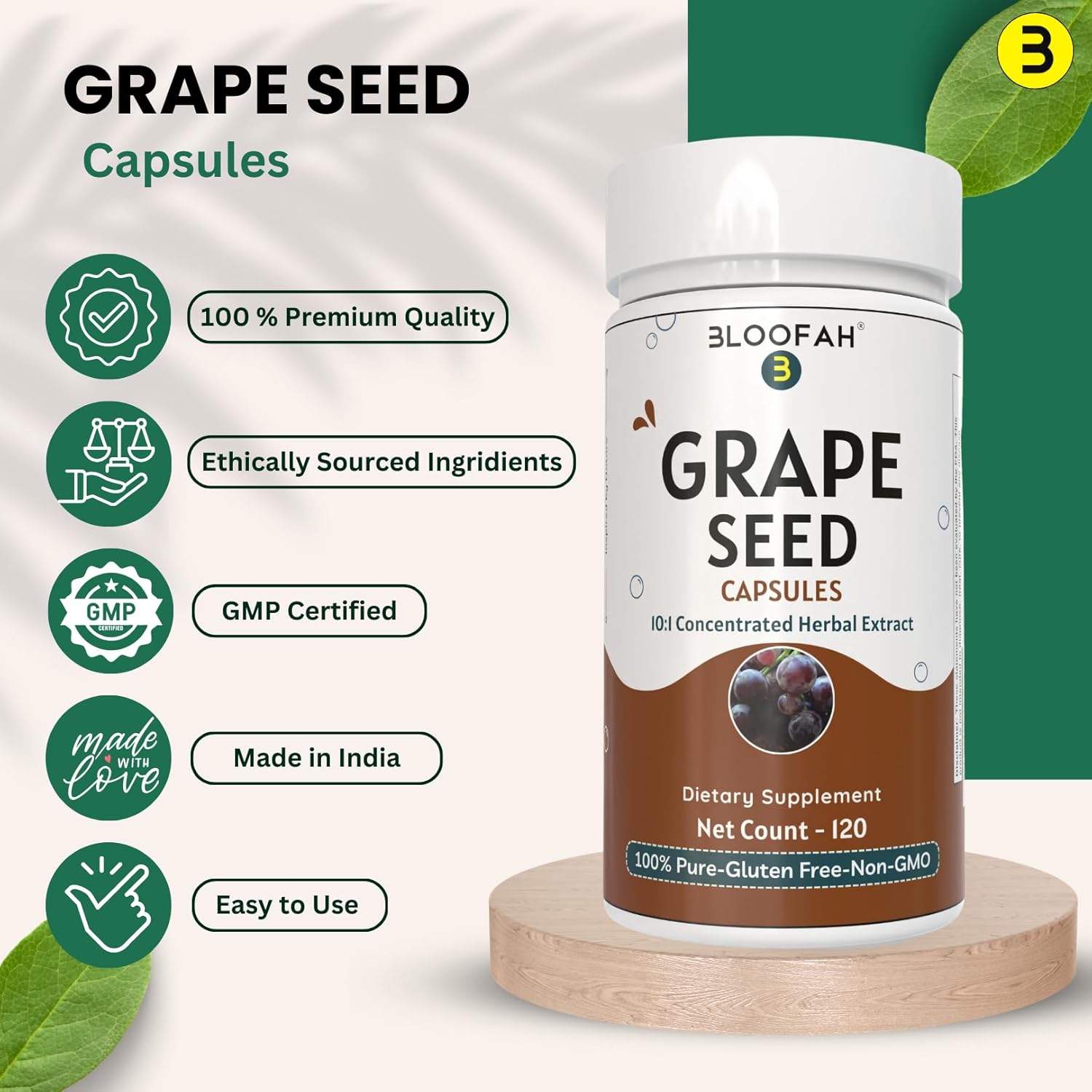 Grape Seed Capsules 500mg | Powerful Vitis Vinifera Seed Extract | Herbal Supplement | Non-GMO, Gluten-Free (120 Count)
