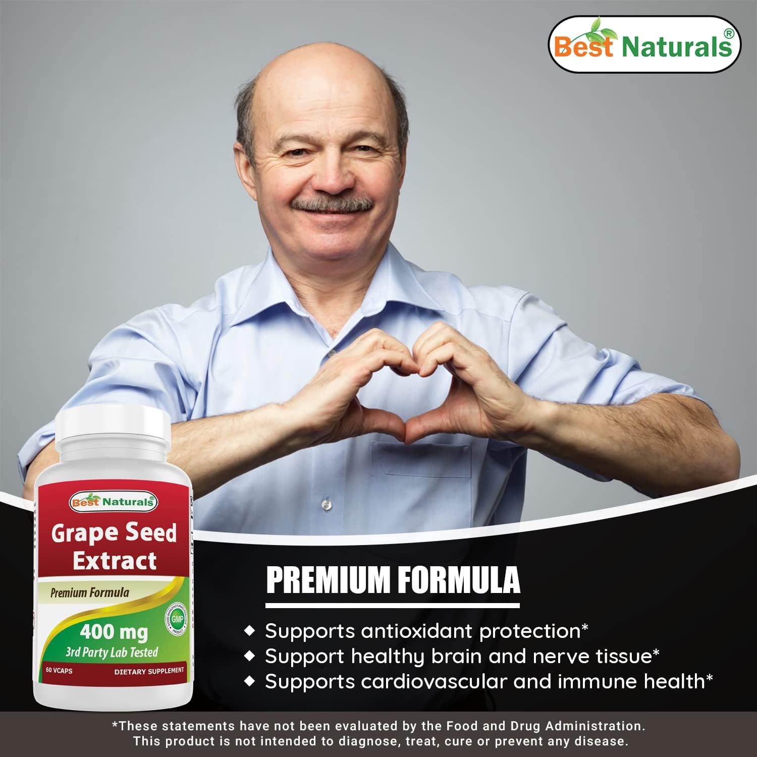 Grape Seed Extract 400mg - 180 Vcaps - Best Naturals - Pack of 3