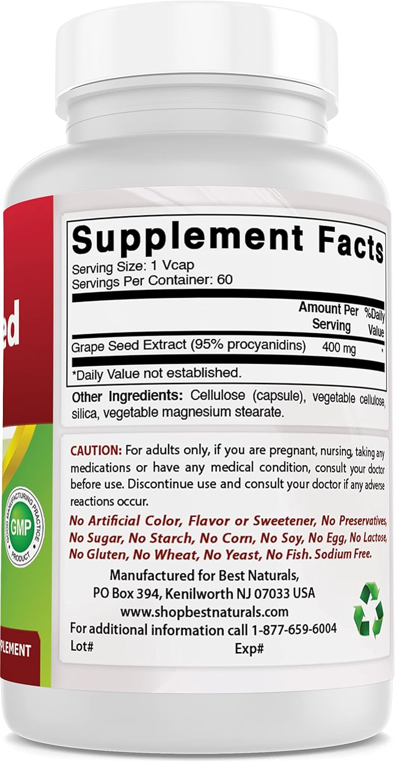 Grape Seed Extract 400mg - 180 Vcaps - Best Naturals - Pack of 3
