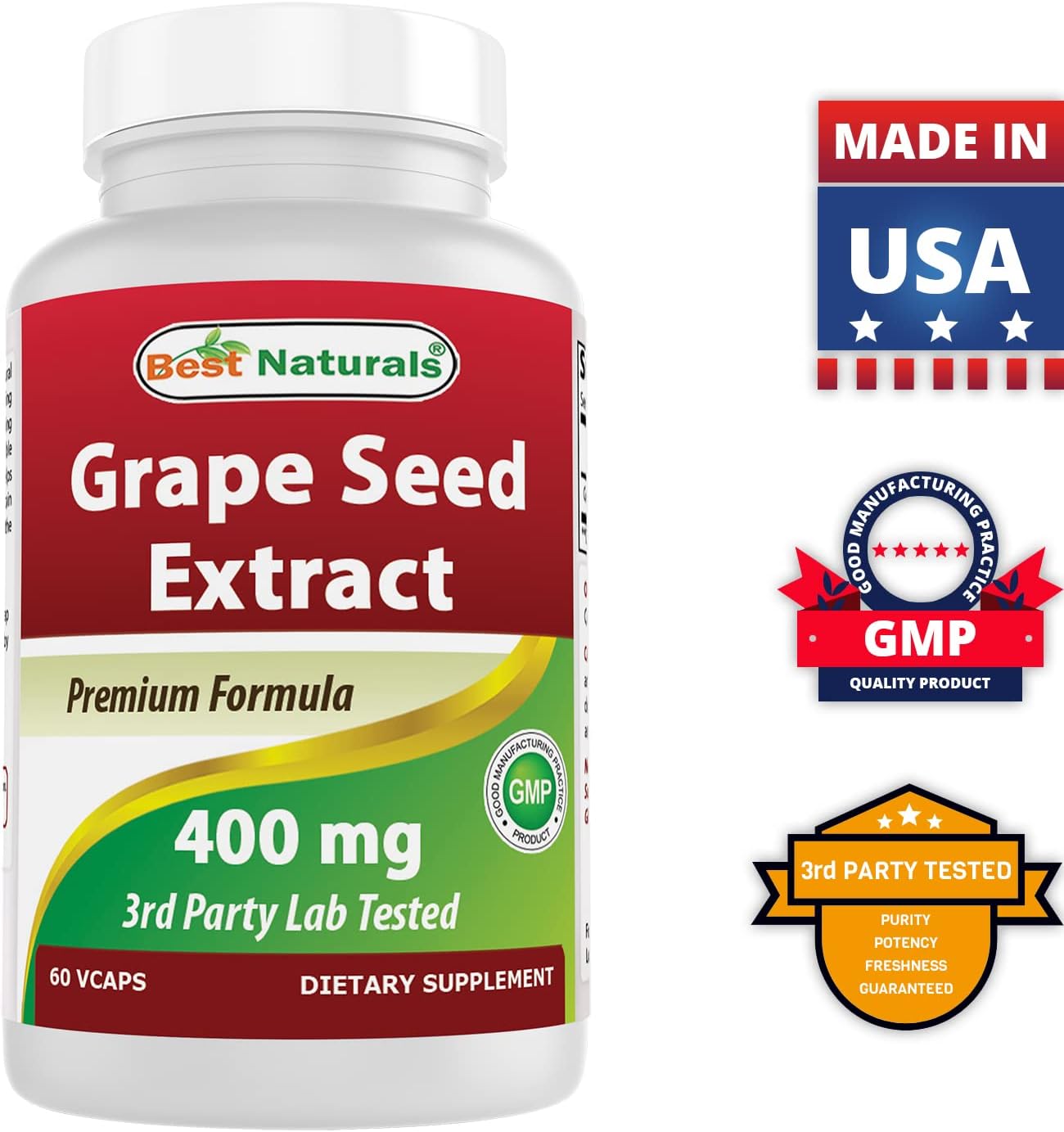 Grape Seed Extract 400mg - 180 Vcaps - Best Naturals - Pack of 3