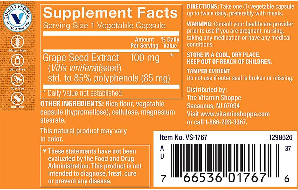Grape Seed Extract Capsules - 60 Count by The Vitamin Shoppe