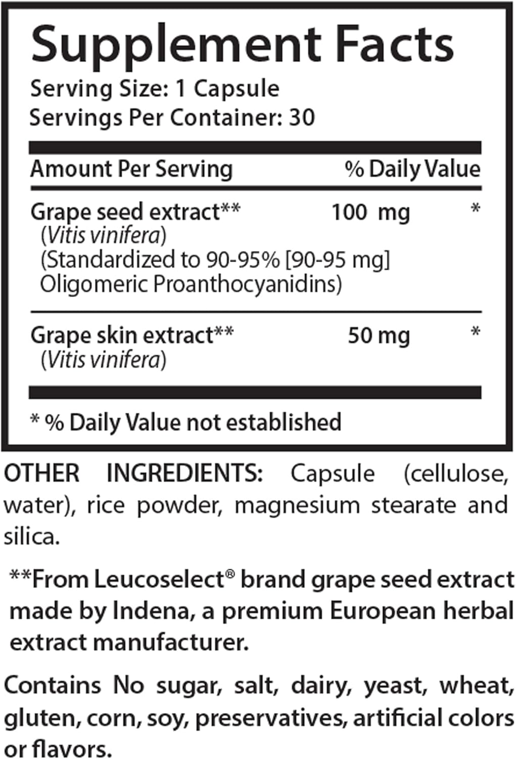 Grape Seed Extract Capsules with Oligomeric Proanthocyanidins for High Blood Pressure Prevention - 90 Capsules