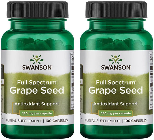 Grape Seed Heart Antioxidant Supplement for Healthy Blood Pressure Support - 380 mg, 100 Capsules - Pack of 2