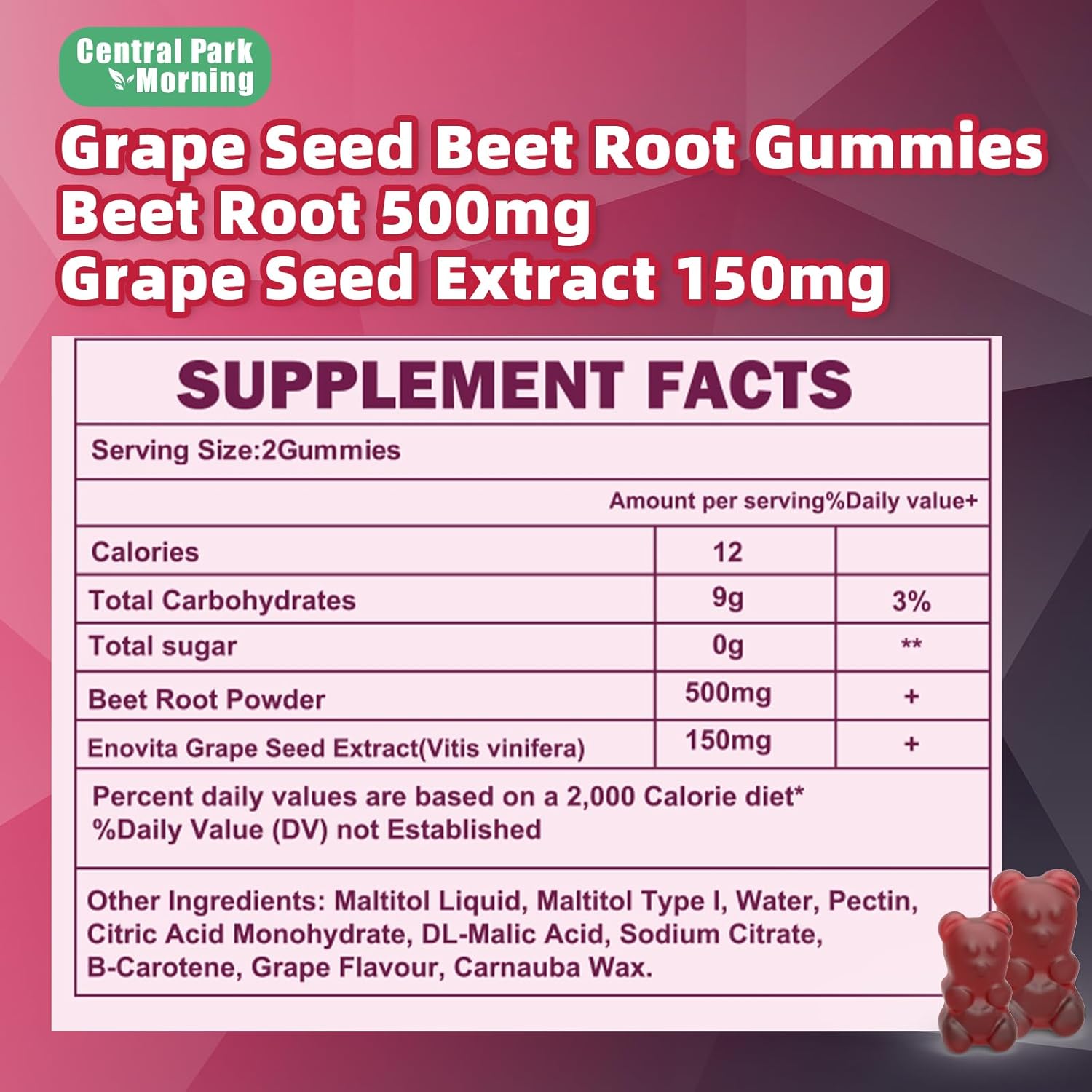 Grape Seed Sugar Beet Energy Gummies for Nitric Oxide and Blood Pressure Support