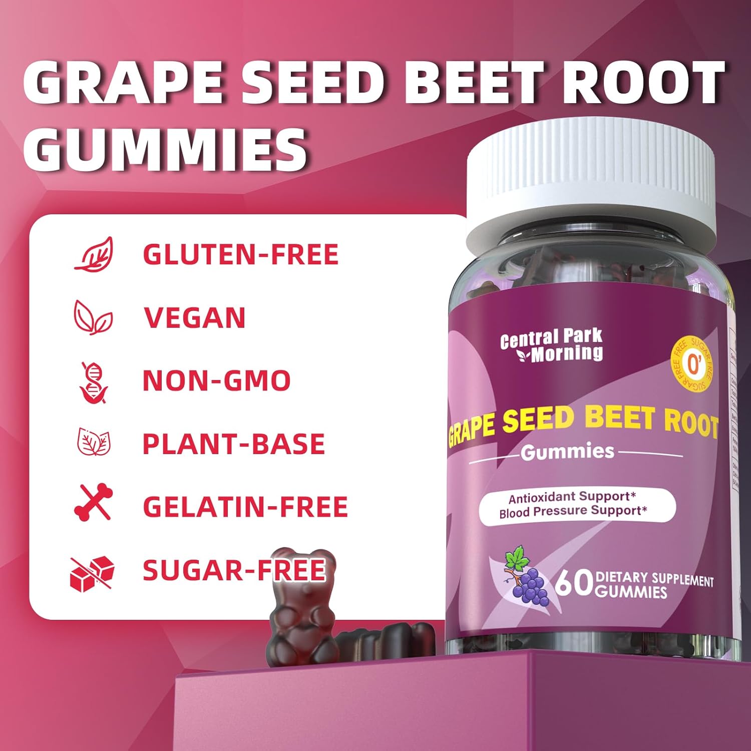 Grape Seed Sugar Beet Energy Gummies for Nitric Oxide and Blood Pressure Support