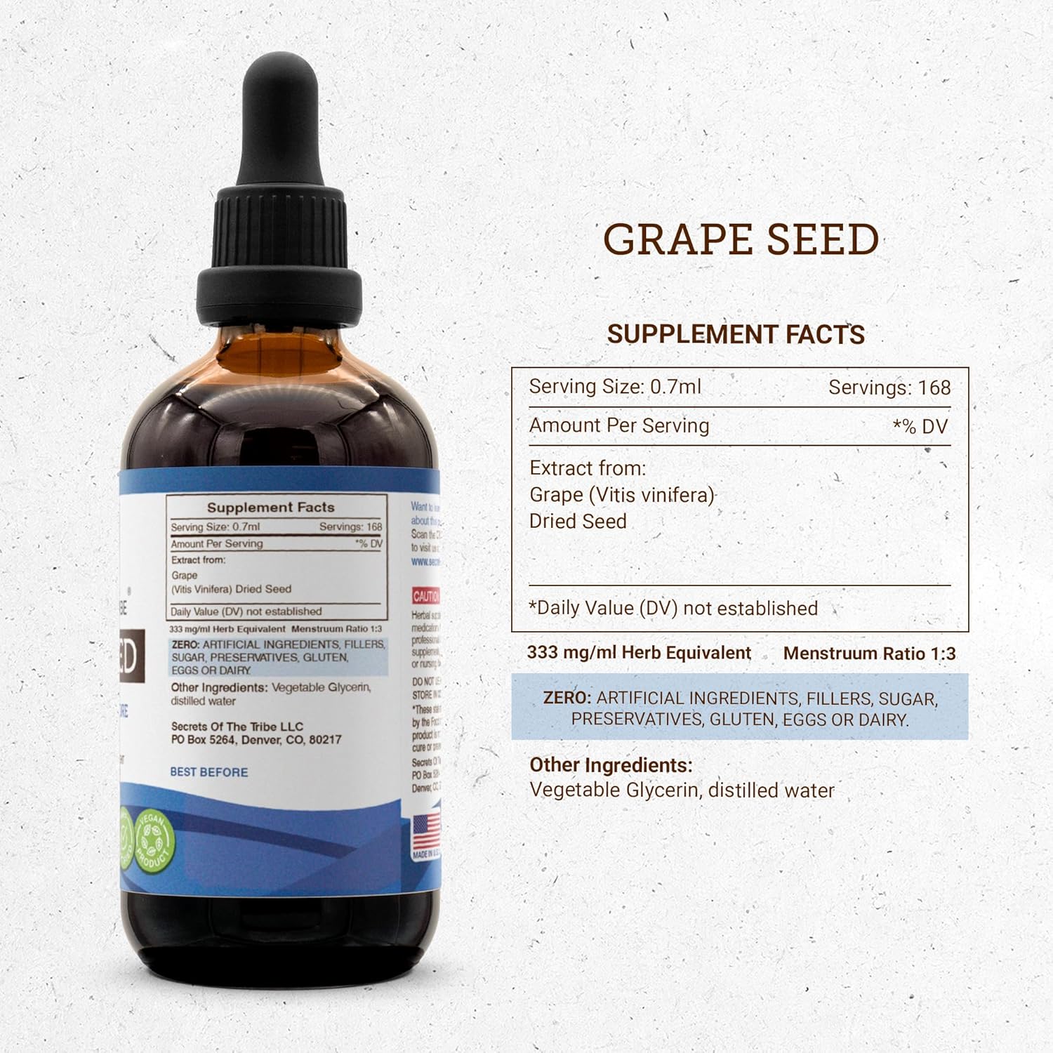 Grape Seed Tincture Alcohol-Free Extract - 4 FL OZ - Vitis Vinifera Seed Supplement