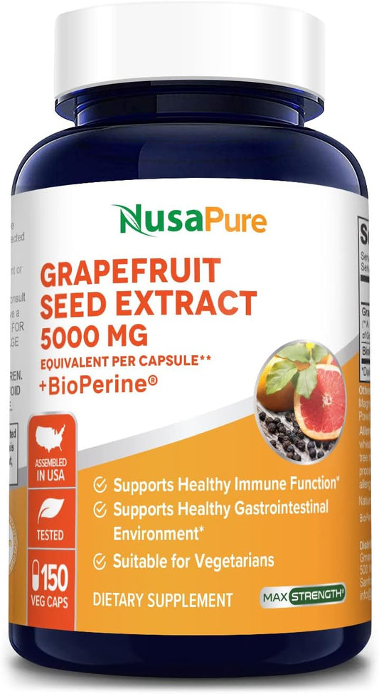 Grapefruit Extract Capsules 5,000mg (10:1 Extract) with Bioperine - 150 Veggie Caps, Vegan & Gluten-Free
