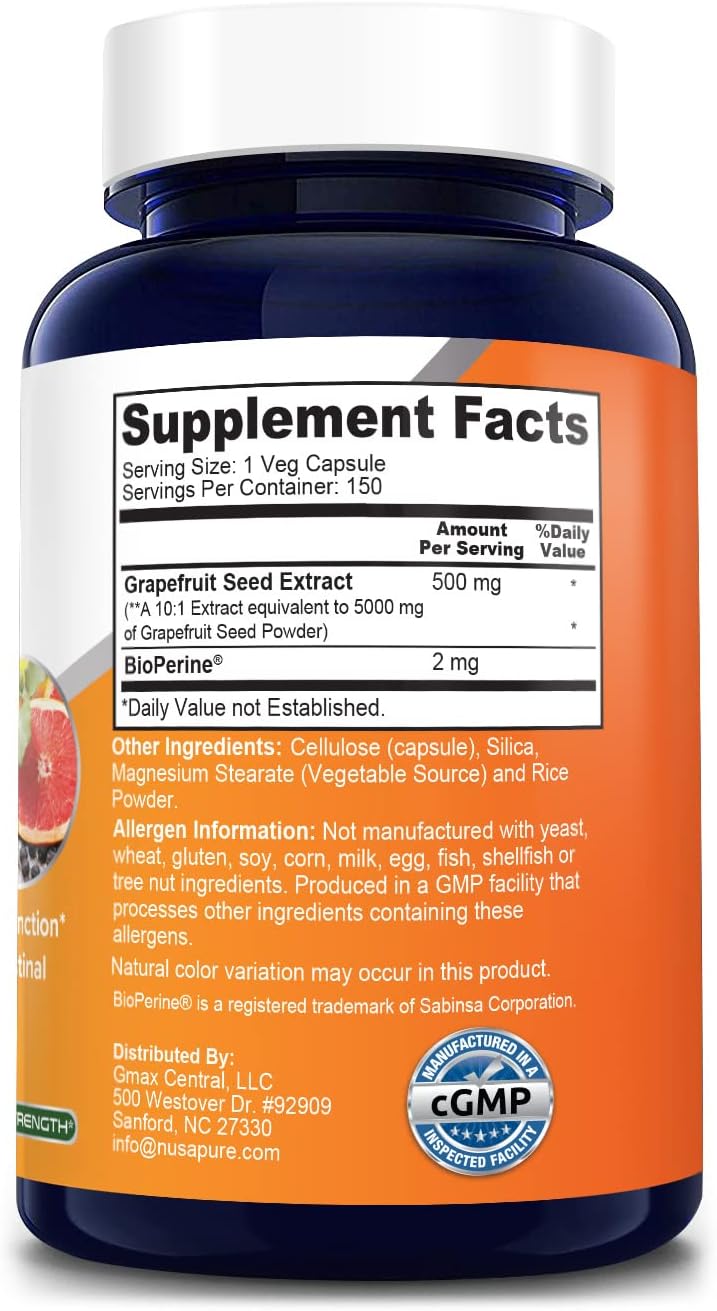 Grapefruit Extract Capsules 5,000mg (10:1 Extract) with Bioperine - 150 Veggie Caps, Vegan & Gluten-Free