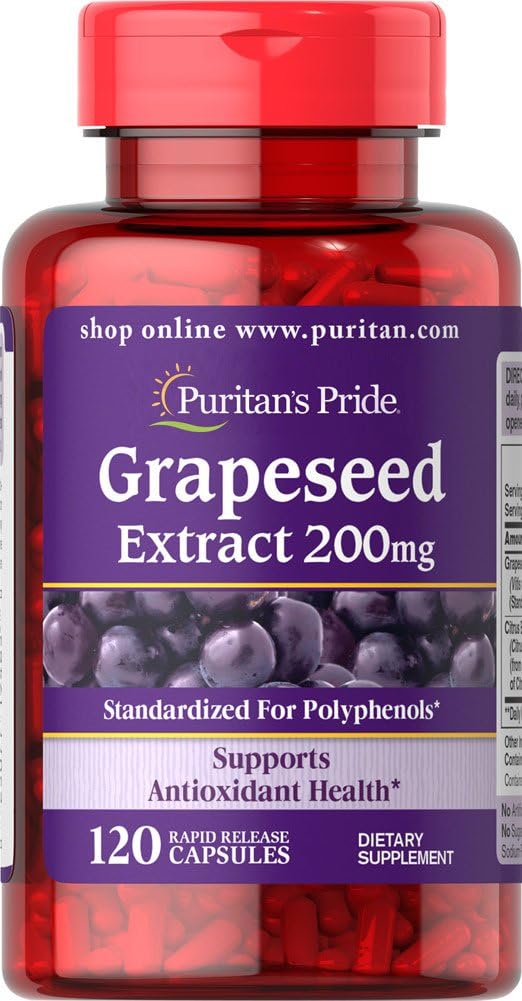 Grapeseed Extract 200mg Dietary Supplement for Antioxidant and Heart Health Support - 2 Month Supply, 120 Capsules
