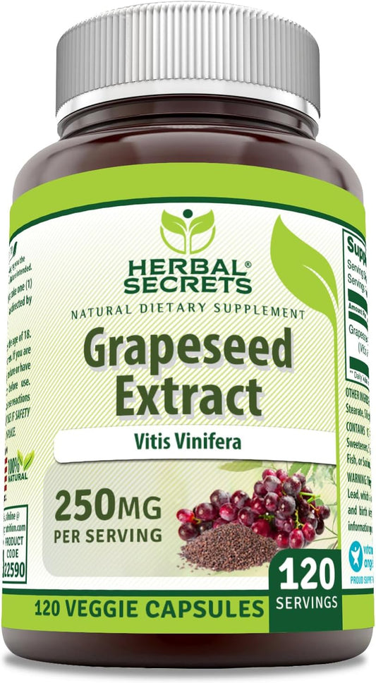 Grapeseed Extract Supplement 250mg - 120 Veggie Capsules - Non-GMO & Gluten-Free - USA Made Herbal Secrets