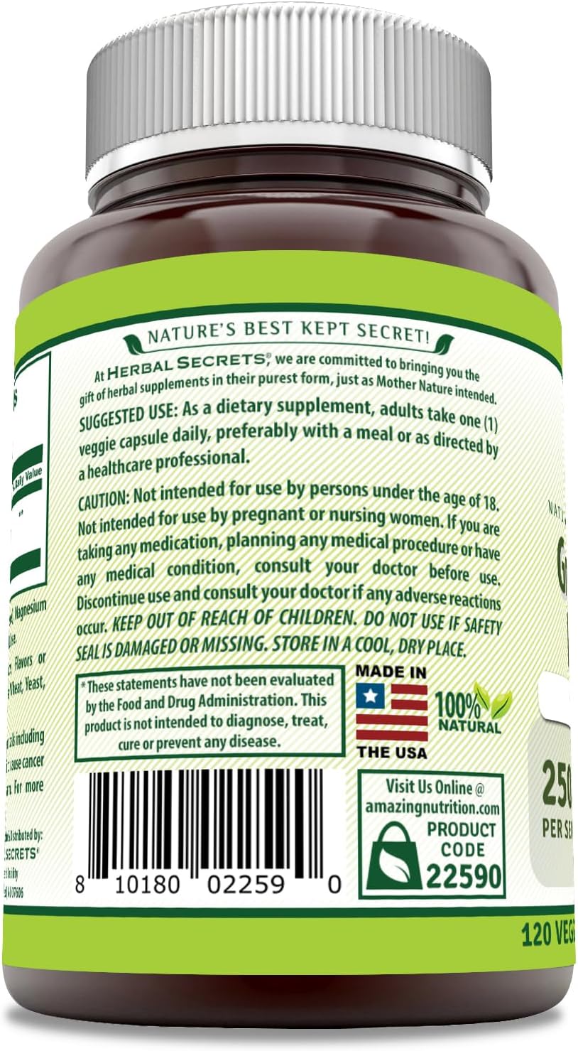 Grapeseed Extract Supplement 250mg - 120 Veggie Capsules - Non-GMO & Gluten-Free - USA Made Herbal Secrets