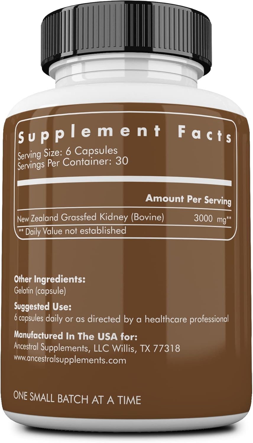 Grass Fed Beef Kidney Supplement 3000mg with DAO Enzyme for Urinary and Histamine Health - Selenium, B12, Non GMO - 180 Capsules