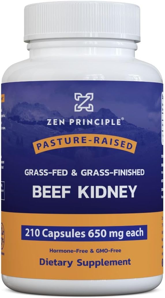 Grass Fed Beef Kidney Supplement, 420 Capsules, 3250mg - Rich in Selenium, B12, and DAO Enzyme for Histamine and Thyroid Health