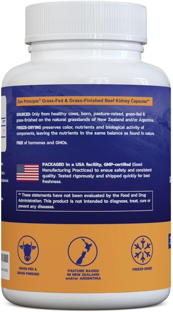 Grass Fed Beef Kidney Supplement, 420 Capsules, 3250mg - Rich in Selenium, B12, and DAO Enzyme for Histamine and Thyroid Health