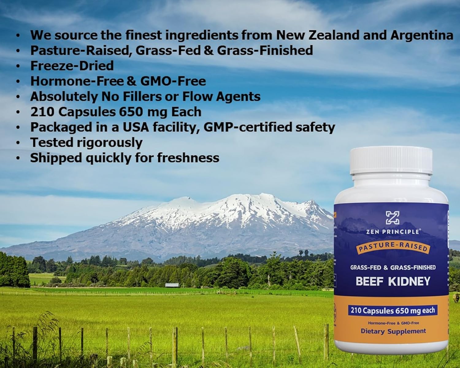 Grass Fed Beef Kidney Supplement, 420 Capsules, 3250mg - Rich in Selenium, B12, and DAO Enzyme for Histamine and Thyroid Health