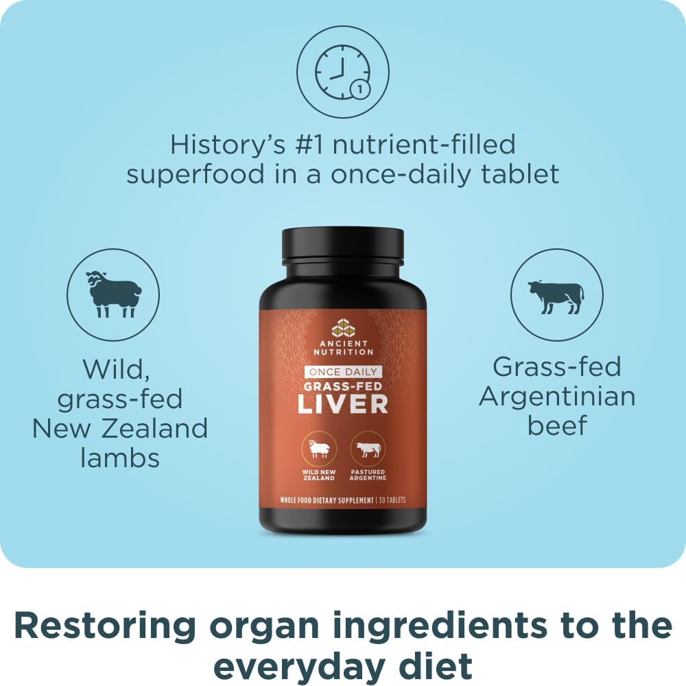 Grass-Fed Beef & Lamb Organ Complex Capsules for Healthy Blood, Gut, and Liver - Ancient Nutrition Organ Supplements, 30 Ct