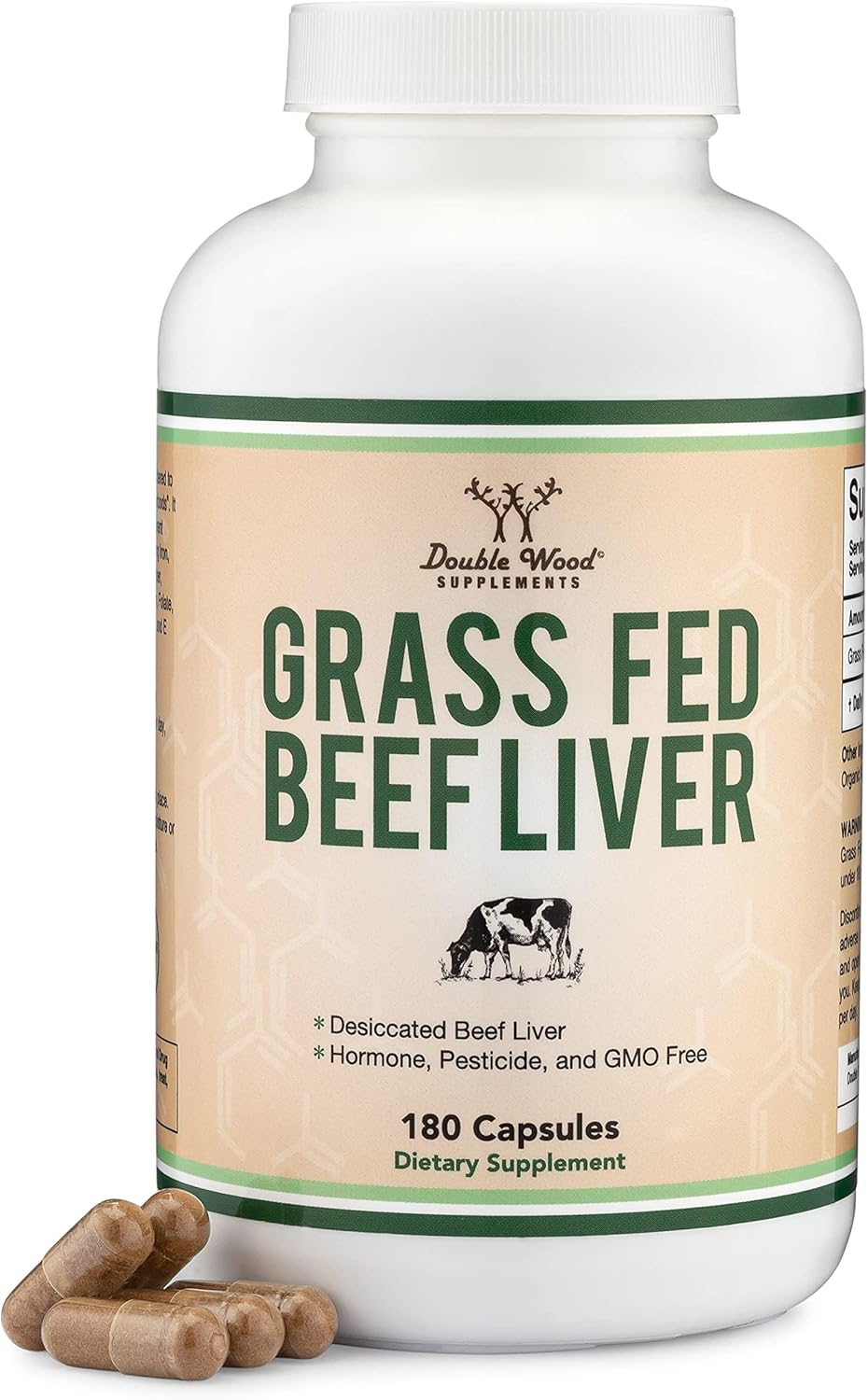 Grass Fed Beef Liver Capsules - 1,000mg, 180 Capsules, 3 Month Supply - Digestion, Immune Health, Energy, Wellness - Double Wood