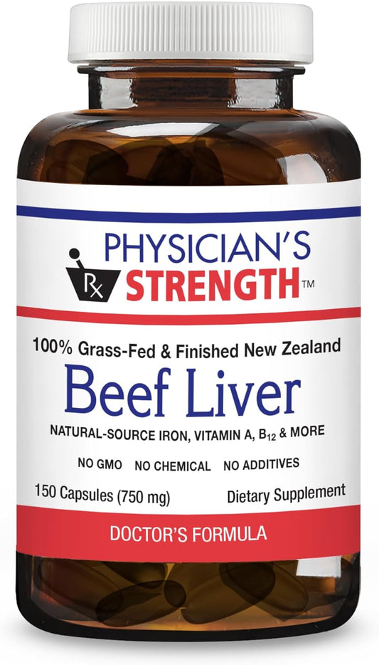 Grass-Fed Beef Liver Capsules - 150 Count - Rich in Iron, Vitamin A & B12 - Non-GMO with No Additives - 30 Servings