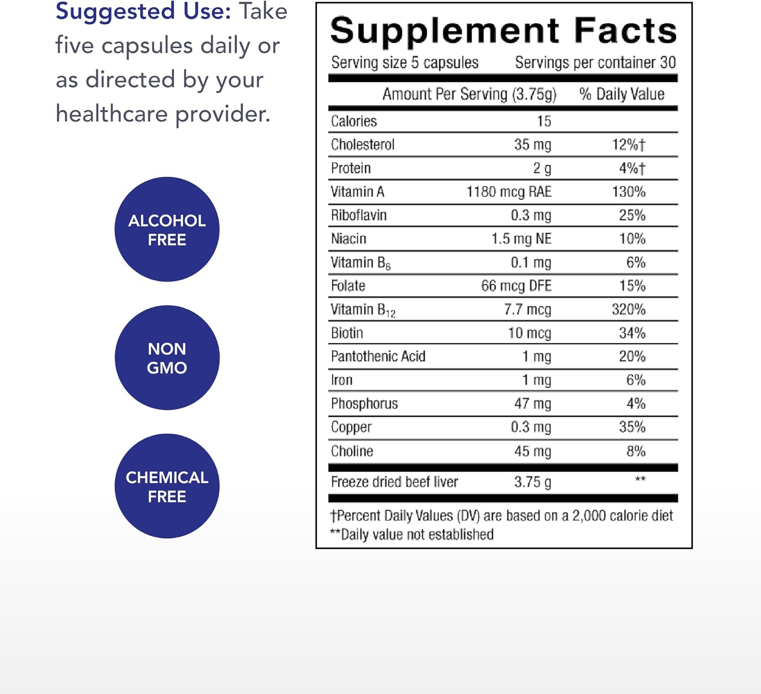 Grass-Fed Beef Liver Capsules - 150 Count - Rich in Iron, Vitamin A & B12 - Non-GMO with No Additives - 30 Servings