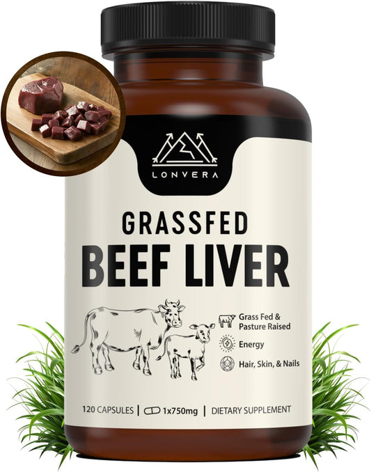Grass Fed Beef Liver Capsules - 3000mg, 120 Count - Freeze Dried Liver Supplement with 30 Servings