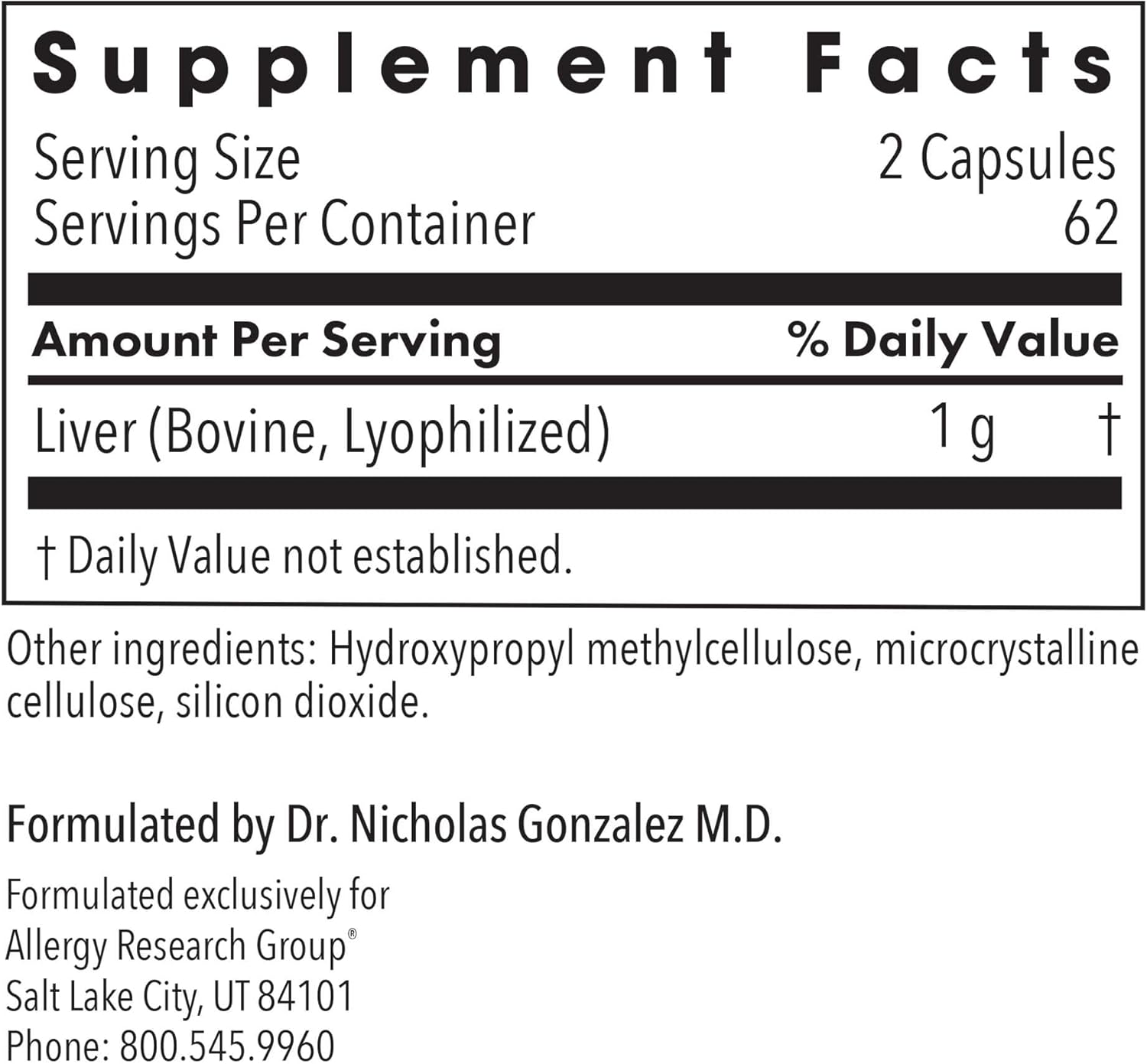 Grass-fed Beef Liver Capsules - Glandular Liver Support Supplement 1000mg, 125 Count