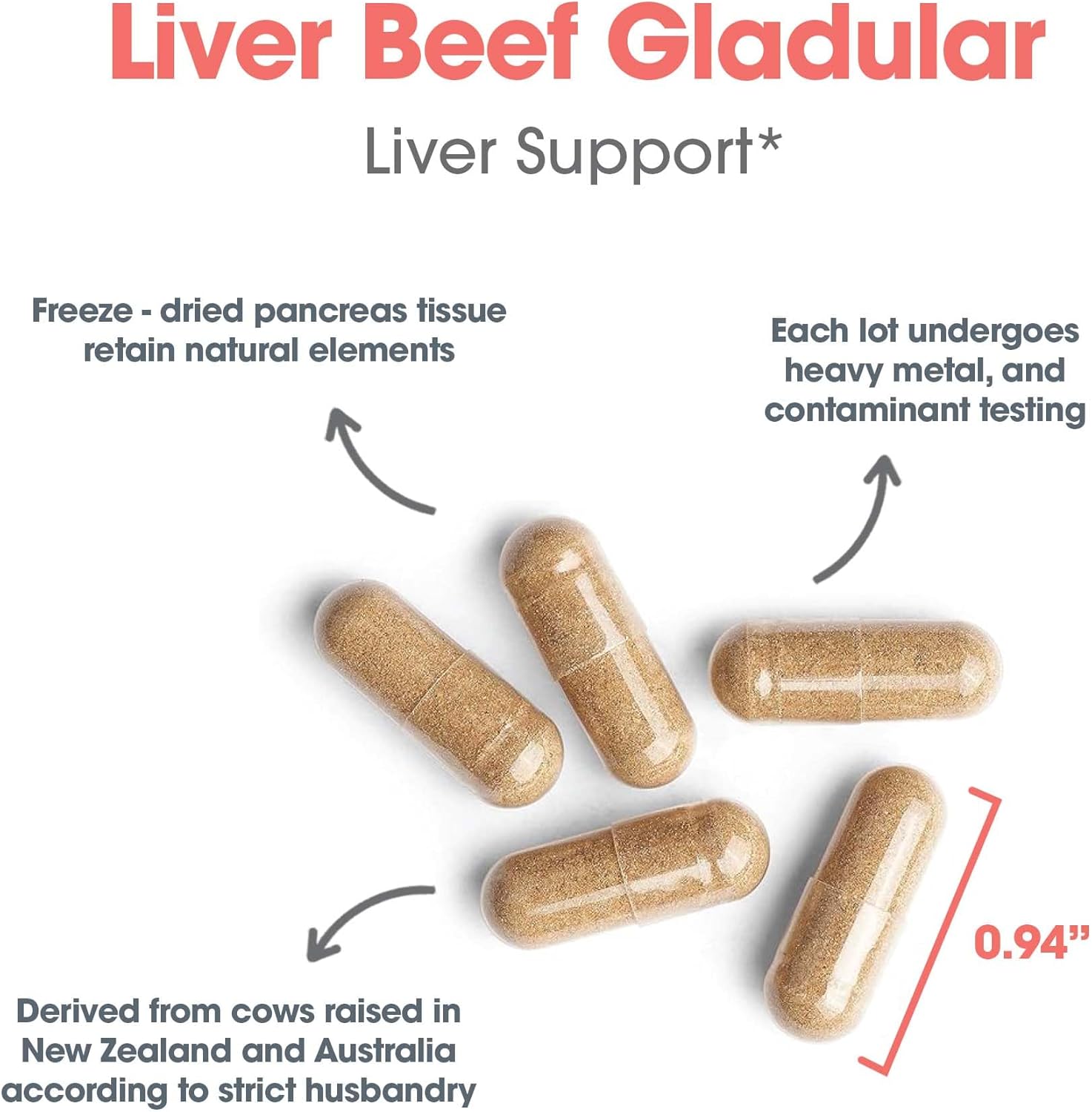 Grass-fed Beef Liver Capsules - Glandular Liver Support Supplement 1000mg, 125 Count