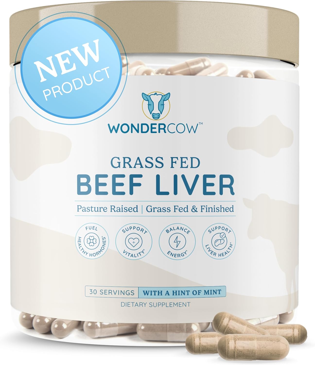 Grass Fed Beef Liver Capsules - Natural Protein & Iron Source, Energy & Immunity Booster | USA Grown, Non-GMO, Gluten Free - Wondercow