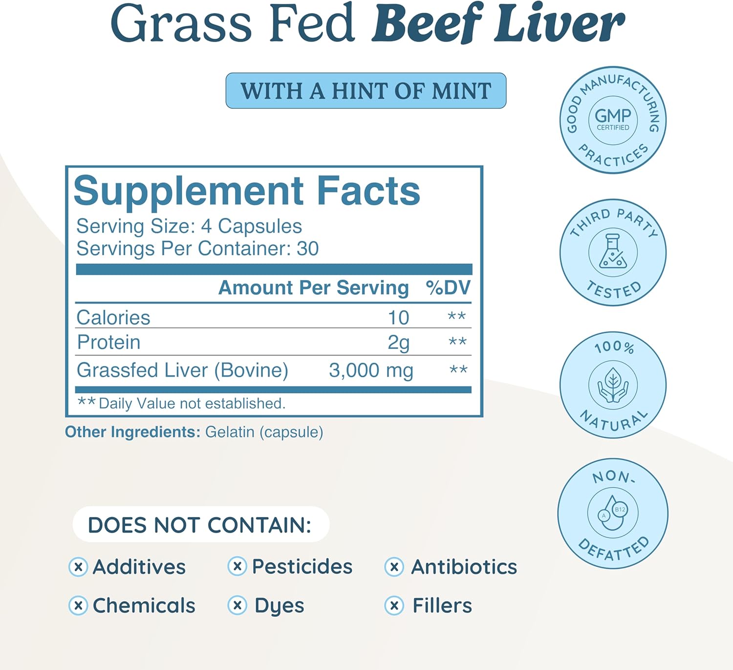 Grass Fed Beef Liver Capsules - Natural Protein & Iron Source, Energy & Immunity Booster | USA Grown, Non-GMO, Gluten Free - Wondercow