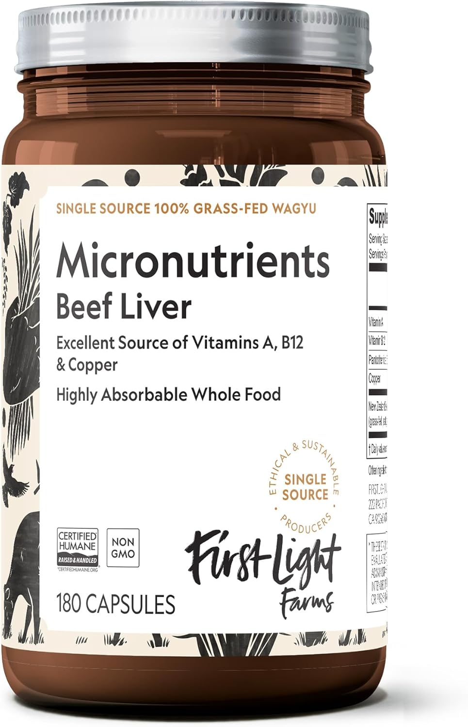 Grass-Fed Beef Liver Capsules - Nutrient-Dense Whole Food Nutrition | Freeze-Dried, Grassfed, Certified Humane | 180 Capsules for Energy, Immunity, Wellness