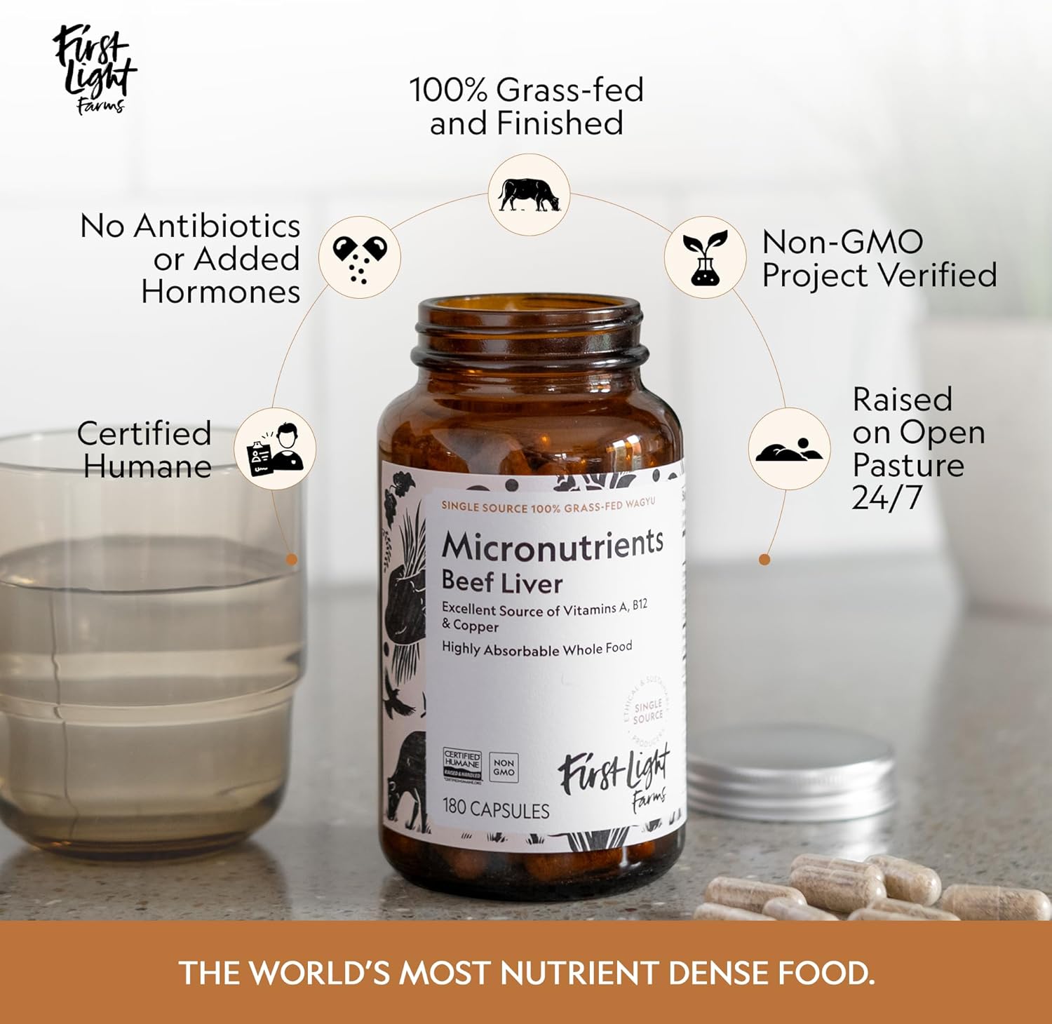 Grass-Fed Beef Liver Capsules - Nutrient-Dense Whole Food Nutrition | Freeze-Dried, Grassfed, Certified Humane | 180 Capsules for Energy, Immunity, Wellness